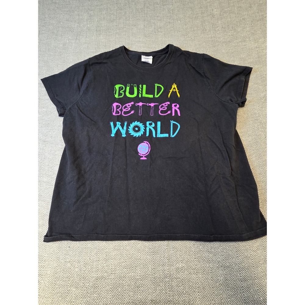 Port & Company T-Shirt Women's 2XL Black Build A Better World Graphic Crew Neck
